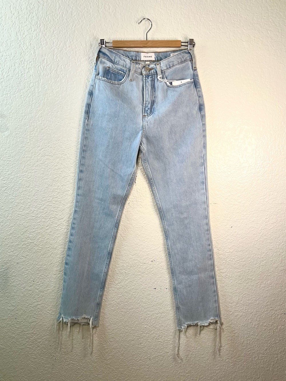 FRAME Le High ‘N’ Tight Straight Jeans Light Wash High Rise Premium Denim sz 25